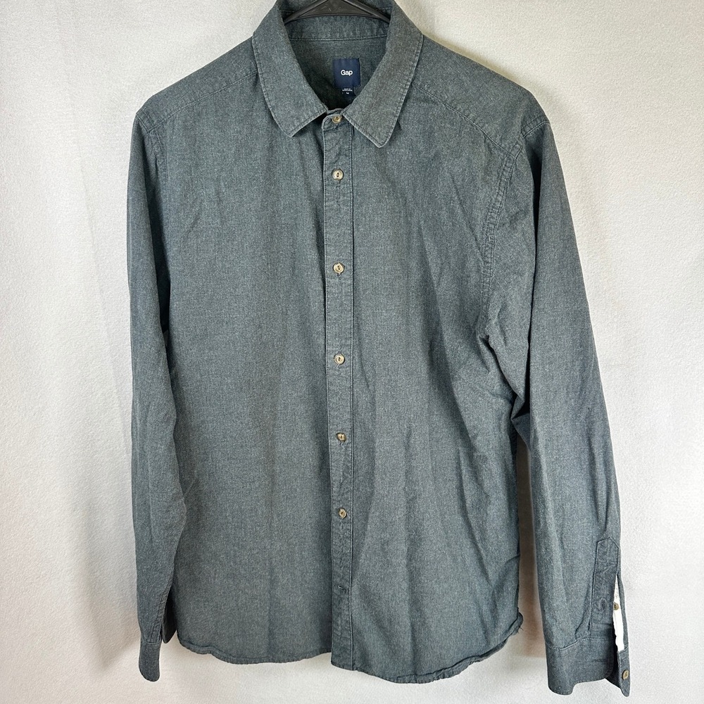 Gap Shirt Men Medium Gray Flannel Long Sleeve Cotton Preppy Vintage EUC